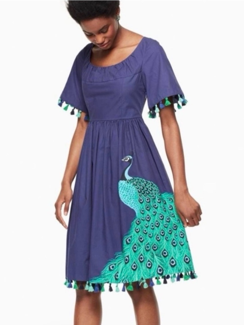 Kate Spade Women’s Dress Size 6 Blue Green Peacock Tassels A Line Boho